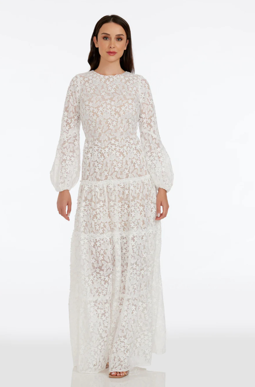 Dress The Population Women's XS White Lyra Floral Gown $398 msrp Dress G21-12